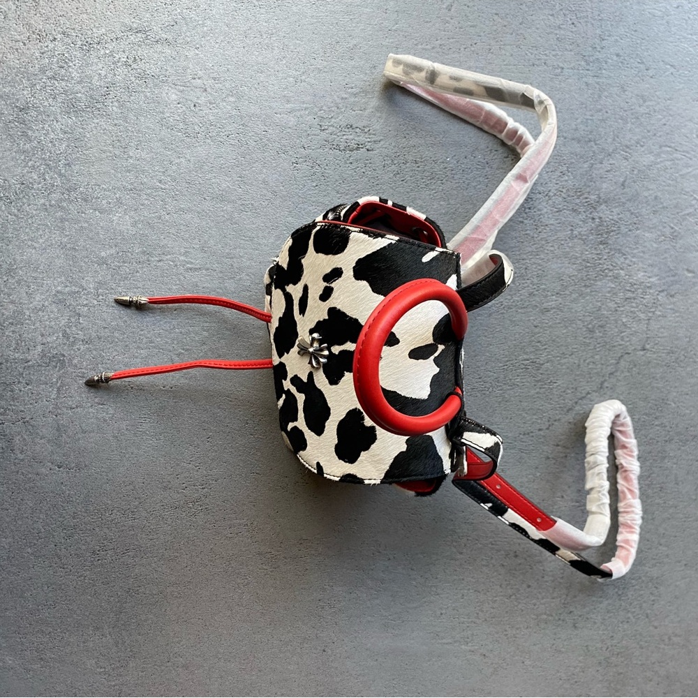 Cow Print Leather Chrome Style Mini Backpack - image 3